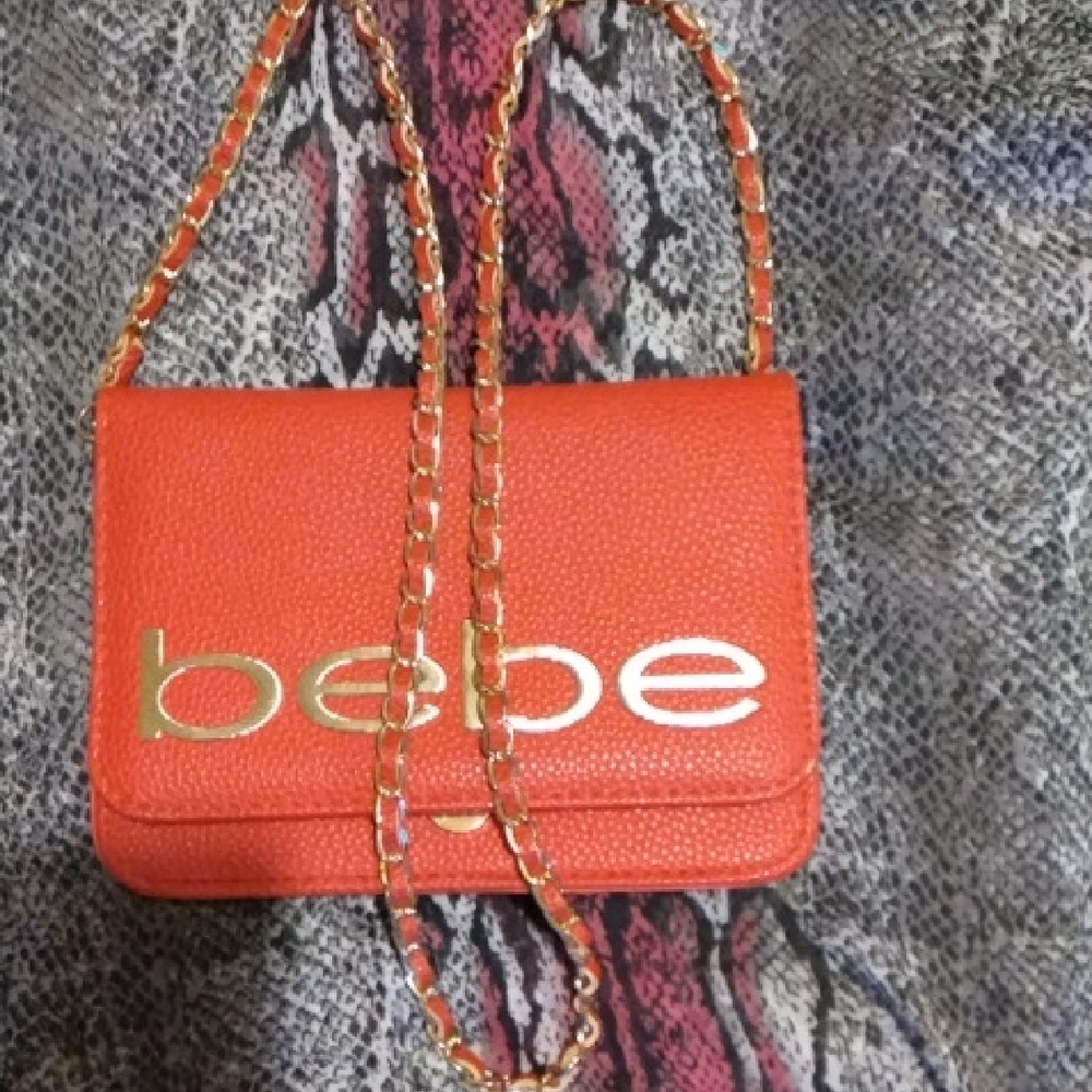 Bebe Red Crossbody Bag with Gold Chain Strap